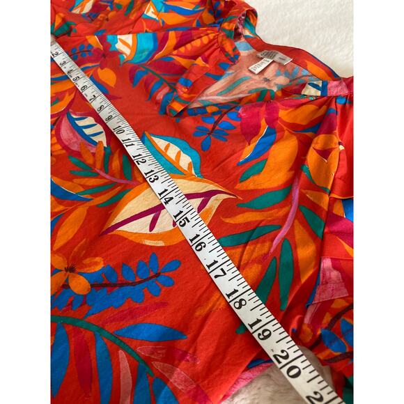 Spense Petite‎ Cotton Orange Floral Tiered 3/4 Sleeve Blouse Sz PM - Picture 4 of 9